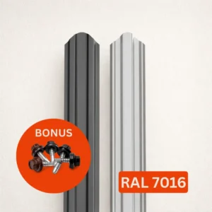 Set sipca metalica gard, gri, mat, RAL 7016, 0.35 mm, 1250 x 90 mm, 25 buc + 50 buc surub autoforant