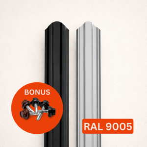 Set sipca metalica gard, negru, mat, RAL 9005, 0.35 mm, 1250 x 90 mm, 25 buc + 50 buc surub autoforant